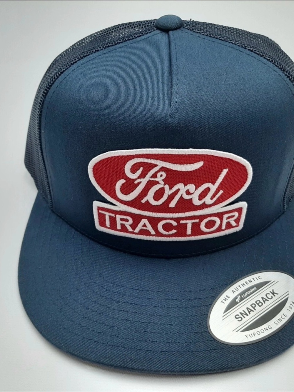 Ford Tractor Flat Brim Baseball Cap Embroidered Ford Patch Mesh Snapback Blue